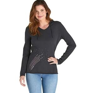 Life Is Good Womens Black Starry Night Hooded Smooth TeeLong-Sleeve T-Shirt S